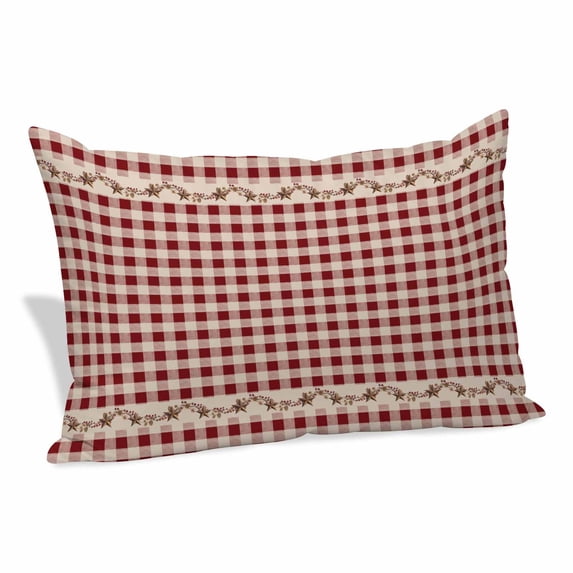 Western Texas Star Retro Pillow Covers, Linen Long Throw Pillow Case, Country Vintage Red Beige Plaid Holiday Pillow Protector Decorative Cushion Cover for Living Room/Bedroom 12" x 20"