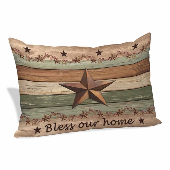 Western Texas Star Retro Pillow Covers, Linen Long Throw Pillow Case, Vintage Farmhouse Green Brown Wooden Holiday Pillow Protector Decorative Cushion Cover for Living Room/Bedroom 20" x 30"