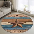 thumbnail image 1 of Western Texas Star Retro Round Area Rug 3.3Ft Washable Circle Rugs for Dining Room Table, Country Farmhouse Dark Blue Brown Wooden Non-Slip Carpet Floor Mats Indoor Outdoor Carpet Runner Home Decor, 1 of 8