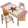 thumbnail image 1 of Western Texas Star Retro Table Cloths for 6 Foot Rectangle Tables, Rustic Vintage Farm Red Beige Plaid Patio Waterproof Elastic Fitted Tablecloths, Washable Rectangular Table Cover for Camping, 1 of 8
