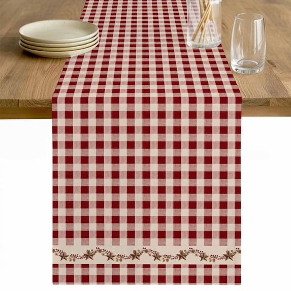 Western Texas Star Retro Table Runner 60 Inches Long Farmhouse Dress Scarves, Country Vintage Red Beige Plaid Dining Tablerunner for Coffee Table/Kitchen Island/Party Décor, 13" x 60"