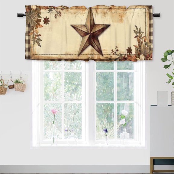 Western Texas Star Rod Pocket Thermal Insulated Curtain Valance Vintage Plaid Farmhouse Flowers Window Treatment Valance Curtains for Bathroom 54 by 18 in, 1 Panel