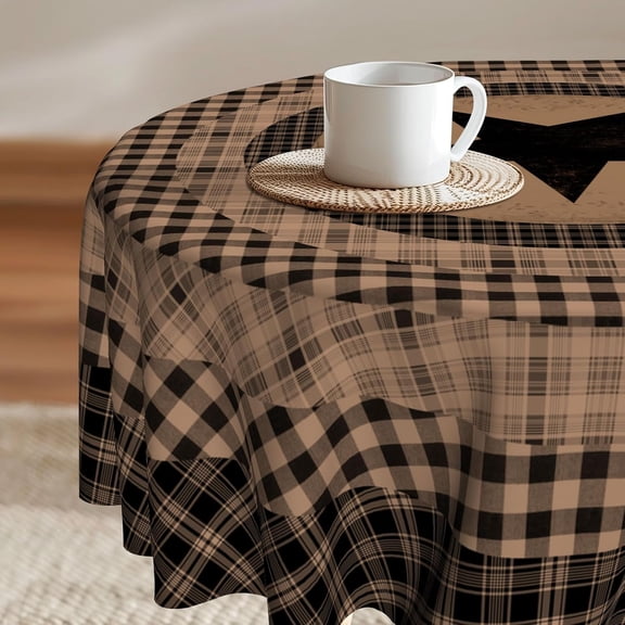 Western Texas Star Round Tablecloth 60 Inch Farmhouse Classic Plaid Decoration Tabletop Cover Wrinkle Resistant Reusable Table Cloth for Dinning,Picnic,Party Decor