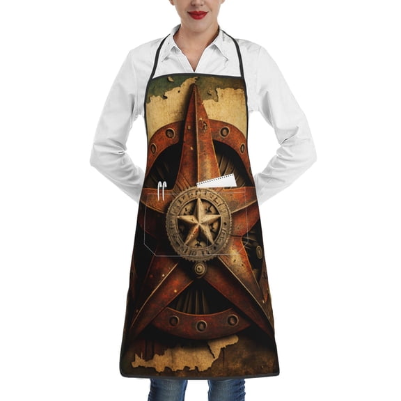 Western Texas Star Rustic Vintage Apron with Pocket Cooking Waterproof Bib Aprons for Kitchen Baking Chef Gardening BBQ