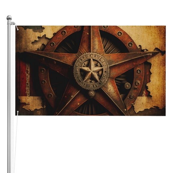 Western Texas Star Rustic Vintage Double Sided Flag 3x5FT Reversible Garden Flag Outdoor Decor for House, Porch, Lawn, Yard, Indoor Wall, Party Decoration