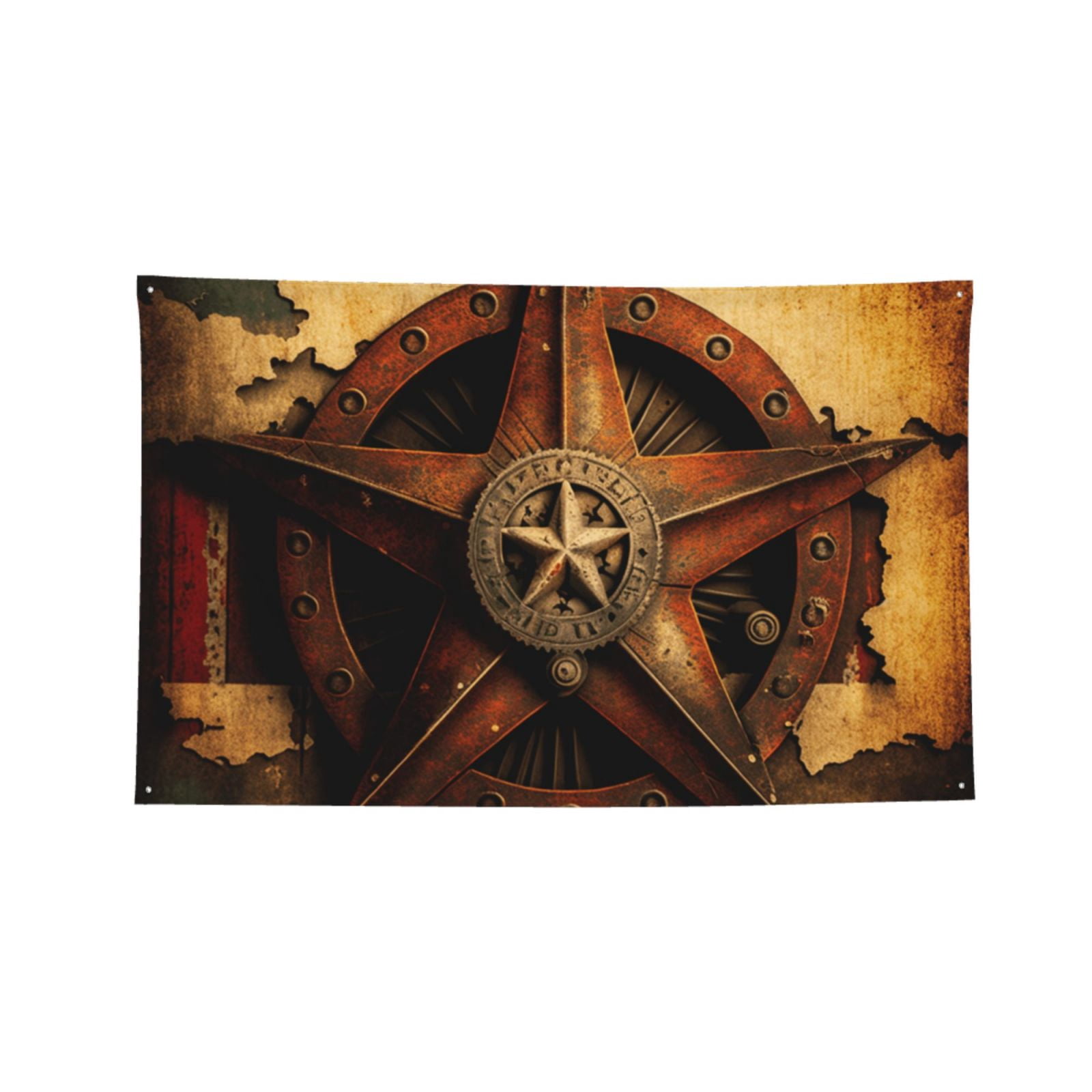 Western Texas Star Rustic Vintage Four Hole Decorated Banner Flag for Garden Yard Home Decoration Indoor Outdoor 4x6 Ft
