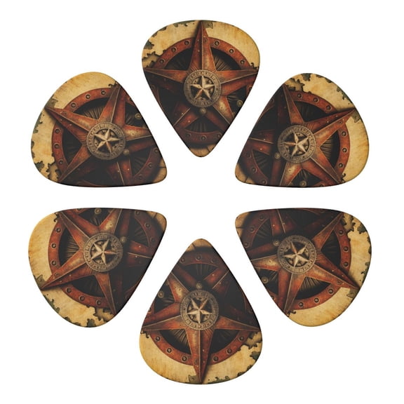 Western Texas Star Rustic Vintage Guitar Pick 6 Pack for Bass Acoustic Electric Guitars Lovers Gift 0.71mm