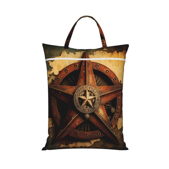 Western Texas Star Rustic Vintage Travel Dirty Laundry Bag 1 PC , Portable Hanging Storage Bag for Gym Camping Beach Business Trips