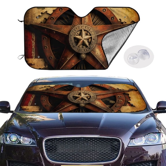 Western Texas Star Rustic Vintage Windshield Sunshade Sun Shade Front Window Car Sun Visor Protector for Truck SUV Blocks UV Ray,Large