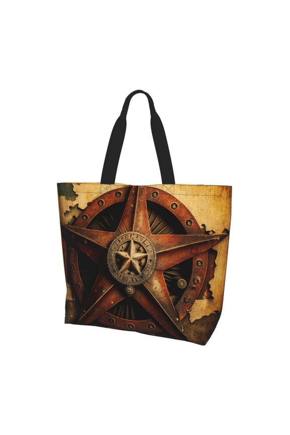 Western Texas Star Rustic Vintage Women Reusable Bag Large Shoulder Handbag Top Handle Purse Tote