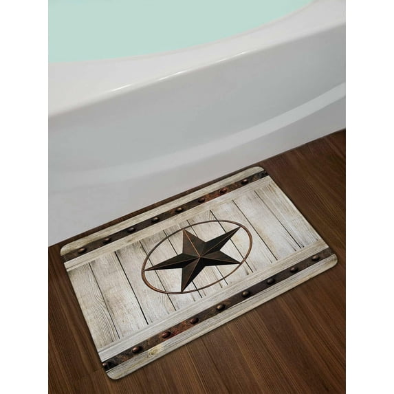 Western Texas Star Rustic Wood Barn Door Mat for Front Door Home Entrance Rugs Farmhouse Home Kitchen Decoration Floor Front Door Mat, 18x30 inch