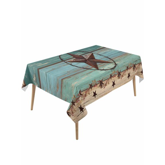 Western Texas Star Table Cloth 54x108 Inch Rectangle, Retro Turquoise Wooden Rustic Farmhouse Waterproof Tablecloth Washable Table Cover for Party Picnic Dinner Decor