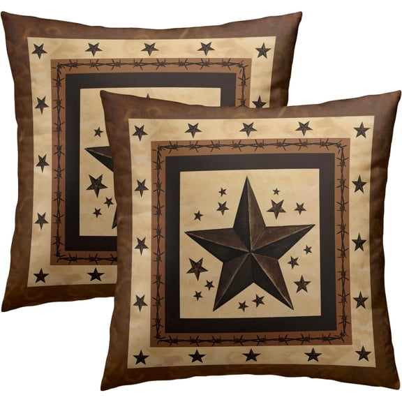 Western Texas Star Throw Pillow Covers 16x16 Inch Set of 2 Brown Decorative Pillow Cover Rustic Western Vintage Style Cushion for Outdoor Sofa Bedroom