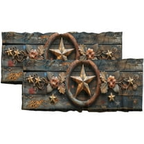 Western Texas Star Valance Curtain for Kitchen Retro Rustic Wooden Board Flowers Window Valance for Living Room Bedroom, Kitchen Valance Rod Pocket Window Curtain 54 by 18 in, 2 Panel