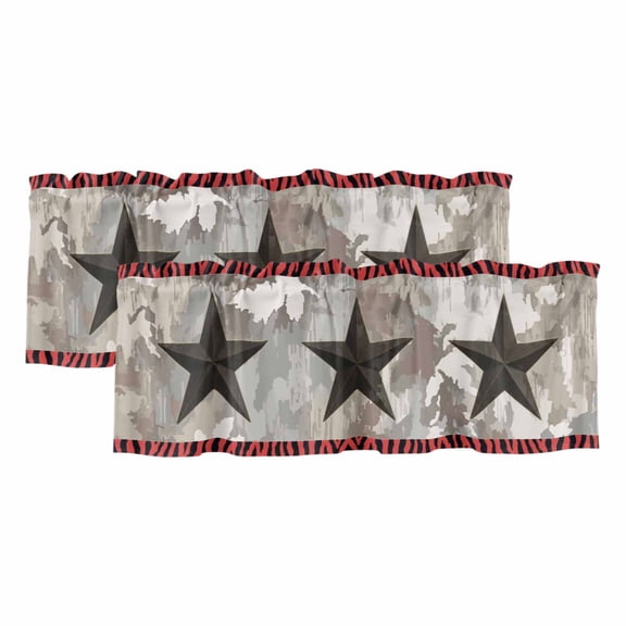 Western Texas Star Valances for Windows, Decorative Rod Pocket Window Valance Curtains, Farmhouse Abstract Red Tiger Print Short Curtain Drapes for Kitchen/Living Room, 2 Panels, 42" W x 12" L