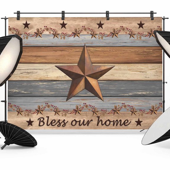 Western Texas Star Vintage Backdrop for Photography,Fabric Photo Background Backdrop,Retro Farmhouse Gray Brown Wooden Photo Booth Background for Portrait Photoshoot Wedding Studio Banner 10x8ft