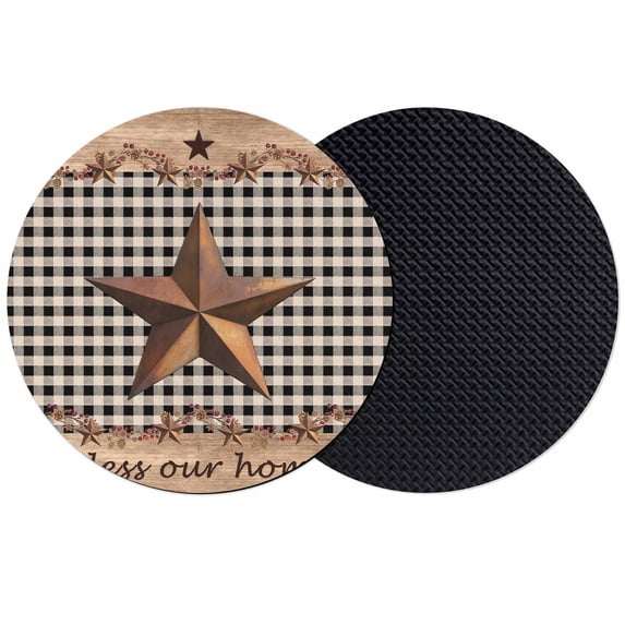 Western Texas Star Vintage Coasters Set of 2, Absorbent Coasters for Drinks, Rustic Wreath Wood Black Plaid Coaster for Desk Coffee Table Protection, Home Decor House Warming Gifts 4"