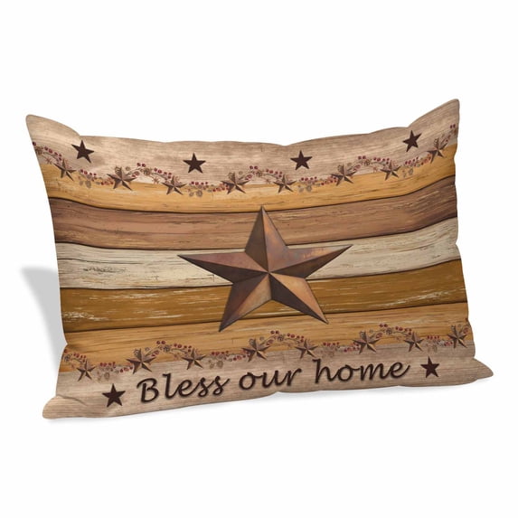 Western Texas Star Vintage Pillow Covers, Linen Long Throw Pillow Case, Retro Farmhouse Yellow Brown Wooden Holiday Pillow Protector Decorative Cushion Cover for Living Room/Bedroom 16" x 24"