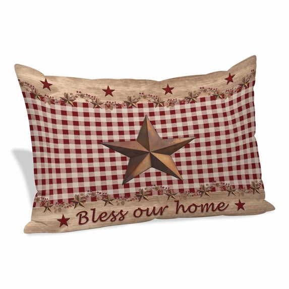 Western Texas Star Vintage Pillow Covers, Linen Long Throw Pillow Case, Rustic Wreath Wood Red Plaid Holiday Pillow Protector Decorative Cushion Cover for Living Room/Bedroom 20" x 30"