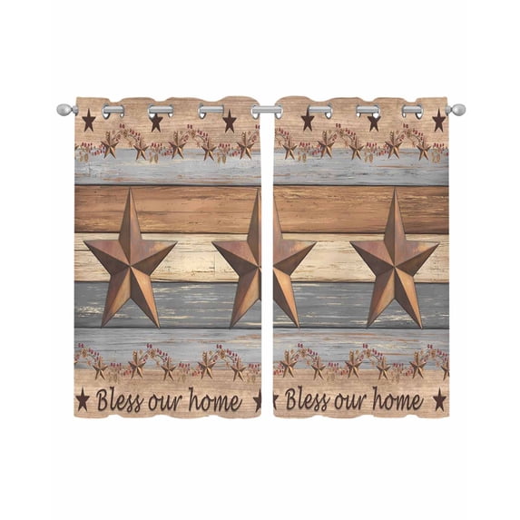 Western Texas Star Vintage Sheer Curtains 54 Inch Length 2 Panels Set for Living Room/Bedroom, Retro Farmhouse Gray Brown Wooden Kitchen Curtains Grommet Curtains Window Treatments 42"x54"x2