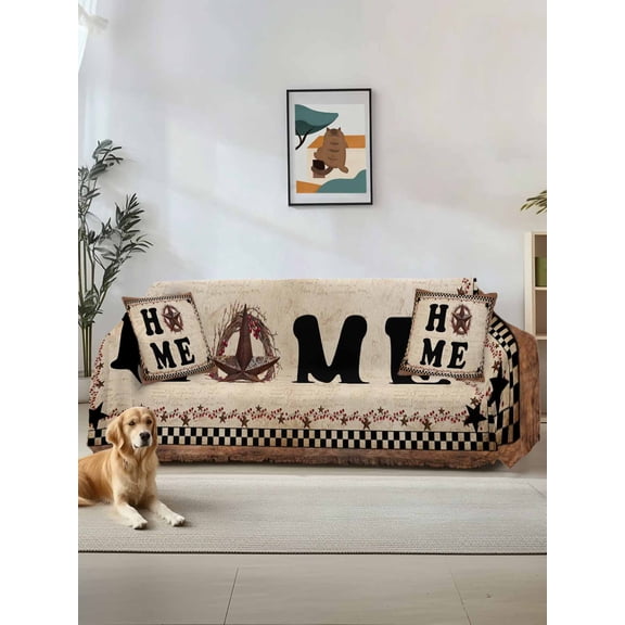 Western Texas Star Vintage Sofa Cover Blanket Couch Covers for Armchair Cushion,Couch Sofa Silpcover with Tassel,Living Room Throw Towel Blanket Covers HOME Buffalo Plaid Brown Farmhouse L 71"x118"