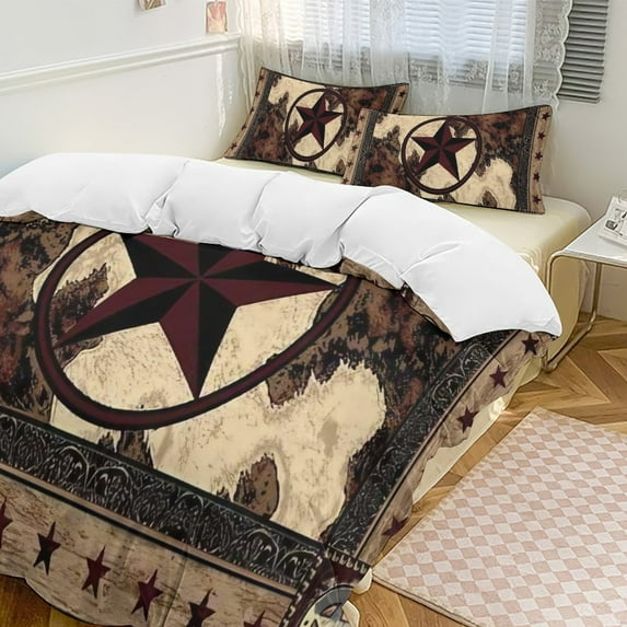 Western Texas Star Vintage Style Stars On Wood Panel Print Rustic Set Duvet Cover Bedding Set Duvet Cover Polyester Quilt Cover for Full Size