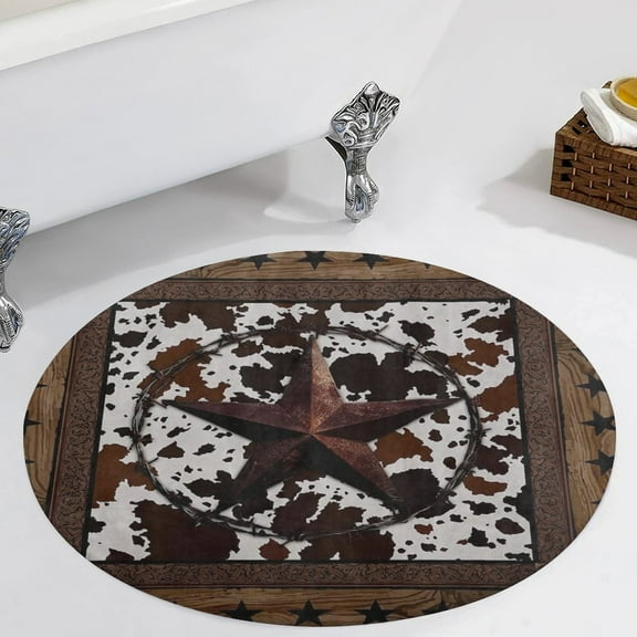 Western Texas Star Vintage Style Stars On Wood Panel Print Rustic Round Area Rugs for Bedroom Living Room, 3FT Soft Comfy Indoor Circle Carpets, Carpet Home Decor Floor Mat