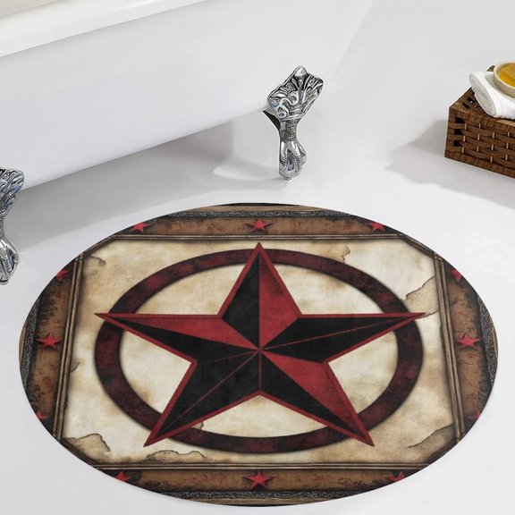 Western Texas Star Vintage Style Stars On Wood Panel Print Rustic Round Area Rugs for Bedroom Living Room, 6FT Soft Comfy Indoor Circle Carpets, Carpet Home Decor Floor Mat