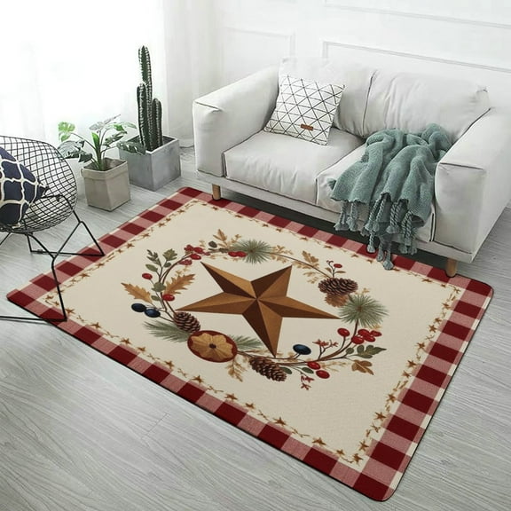 Western Texas Star Vintage Style Stars On Wood Panel Print Rustic Soft Comfy Rugs for Bedroom Room Living Room Bathroom Entrance Door Non-slip Comfort Mat 47"x 31.5"