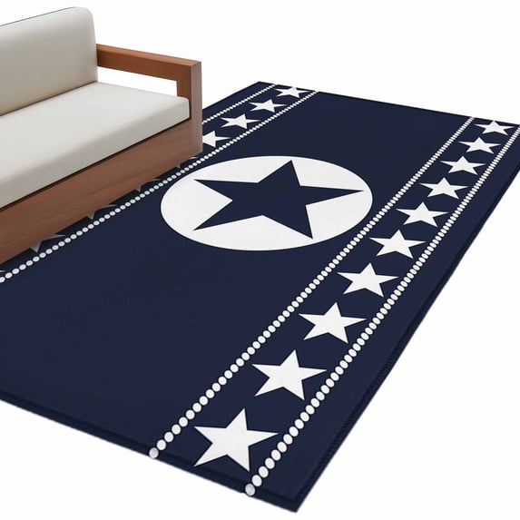 Western Texas Star Washable Area Rug 3 x 5 ft Vintage Simple Navy Blue White Stars Navy Blue , Soft Non Slip Rugs Stain Repellent Indoor Felt Carpet for Living Dining Room Bedroom Home Office
