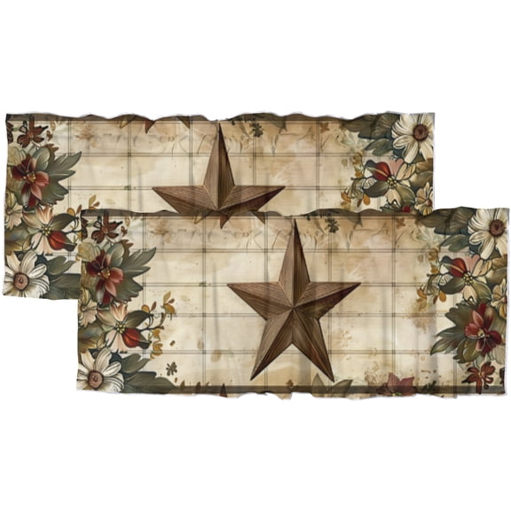 Western Texas Star Window Curtain Valances Vintage Plaid Farmhouse Window Valance for Living Room Bedroom, Kitchen Valance Rod Pocket Window Curtain 54 by 18 in, 2 Panel