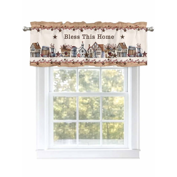 Western Texas Star Wood Valances for Windows, Rod Pocket Kitchen Valance Curtains - Soft & Washable Small Window Treatment for Living Room, Bathroom, Red Berry Farmhouse Barn 54x18inch, 1 Panel
