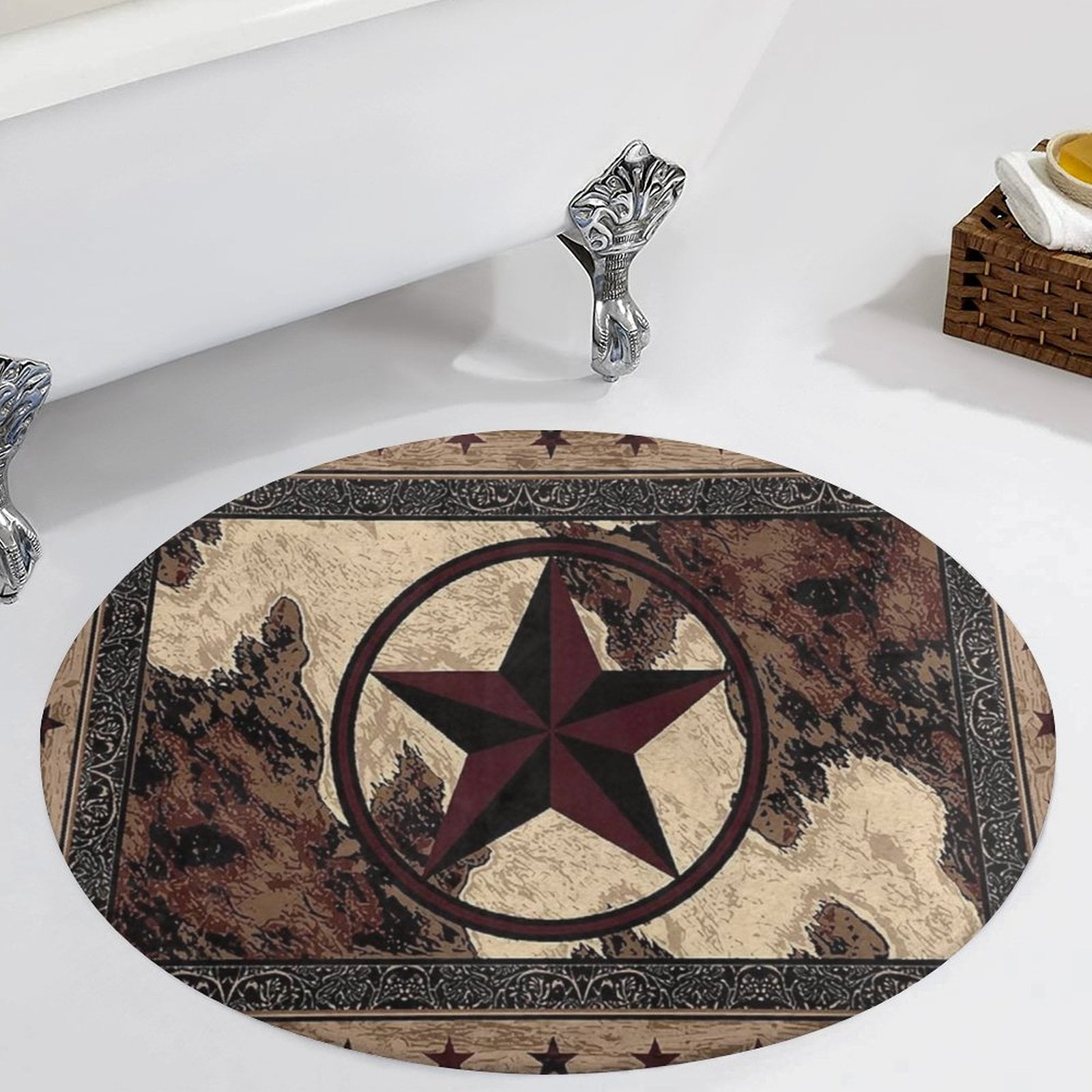 Western Texas Star on Wood Round Carpet Circle Rug Outdoor Patio Area ...
