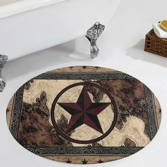 Western Texas Star on Wood Round Carpet Circle Rug Outdoor Patio Area Rug Washable Large Area Rugs Hallway Room Decor Fitness Mats