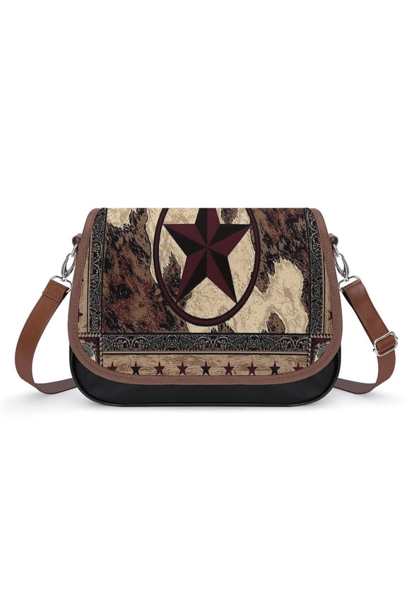 Western Texas Star on Wood Vintage Crossbody Bag for Women Medium Leather Hobo Bags Shoulder Bag Classic City Leather Satchels