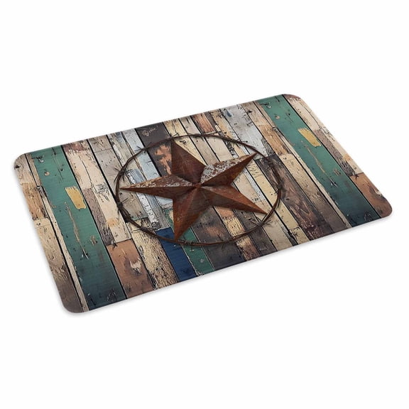 Western Texas Stars Doormat Outdoor Entrance 16"x24", Teal Brwon Vintage Wooden Plank Absorb Moisture Dirt Door Mats, Non-Slip Rubber Backing Floor Mats Indoor, Low-Profile Front Door Rugs