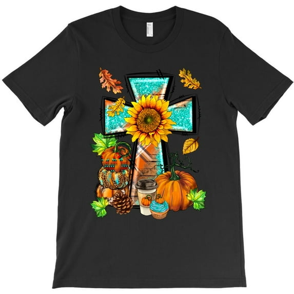 Western Thankful Cross Pumpkin Themed Funny and Cute Thanksgiving and H36691 T-Shirt, for Men and Women, Up to Size 5XL