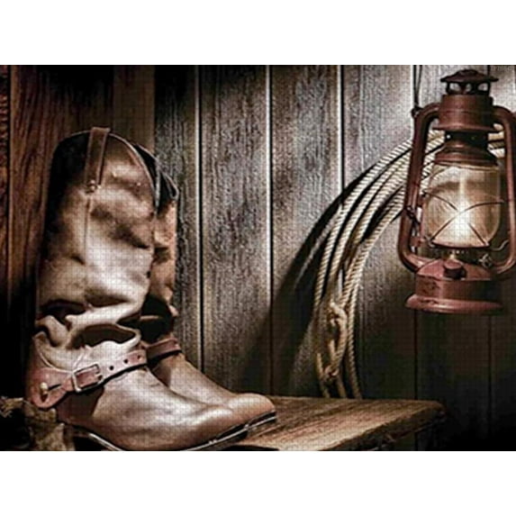 Western Theme, 5D Diamond Painting Kits for Adults, West Cowboys in Vintage, DIY Full Drill Diamond Art Kits and Crafts, Horizontal Version, Brown