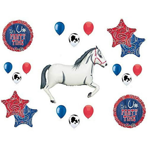 Western Theme Birthday Party Supplies Bandana Hoedown Rodeo Balloon Bouquet Decorations with White Horse