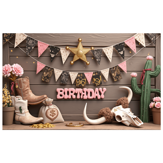 Western Theme Birthday Sign Cowboy Decoration Party Banner Rustic Design for Birthday Celebration Party Decoration Event