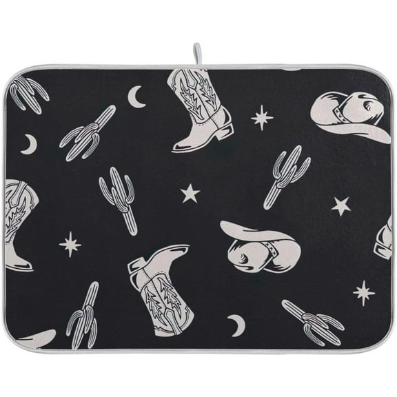 Western Theme Cactus Black Dish Drying Mats Super Absorbent Multicolor Dish Drain Mat for Counter Kitchen Drying Mats 18x24 Inch