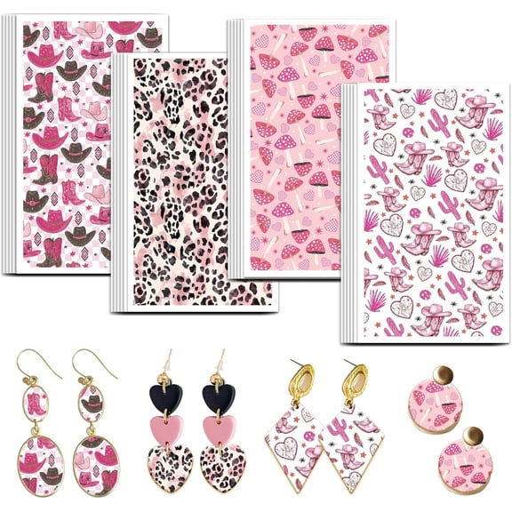 Western Theme Clay Transfer Paper 4 Design 24Pcs Hats and Boots Pattern Transfer Paper DIY for Polymer Boho Polymer Clay Transfer Sheets Small Transfer Paper DIY for Clay Earrings Jewelry Making
