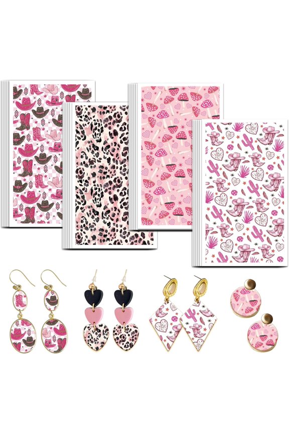 Western Theme Clay Transfer Paper 4 Design 24Pcs Hats and Boots Pattern Transfer Paper for Polymer Boho Polymer Clay Transfer Sheets Small Transfer Paper for Clay Earrings Jewelry Making colorful DIY