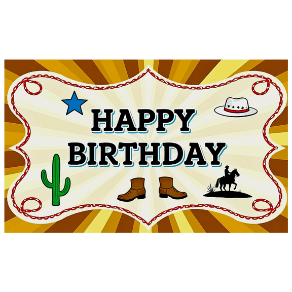 Western Themed Happy Birthday Banner with Cactus Star Cowboy Hat Boots and Rider Decors Party Supplies Backdrop for Birthday Parties Photography Props Decorations