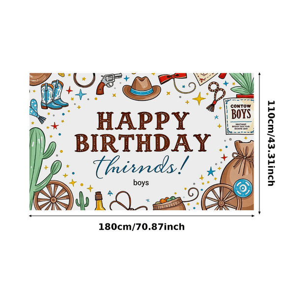 Western Themed Happy Birthday Banner for Boys Decorative Background with Cowboy Elements Party Supplies Photography Props Backdrop Decors