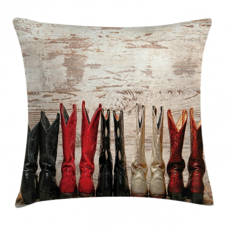Western Throw Pillow Cushion Cover, American Cowgirl Leather Boots