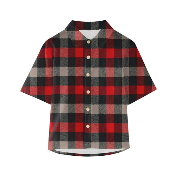 Generic Western Toddler Baby Boy Clothes Plaid Letters Print Shirts Short Sleeve Button Down Lapel Neck Tops Summer T Shirt