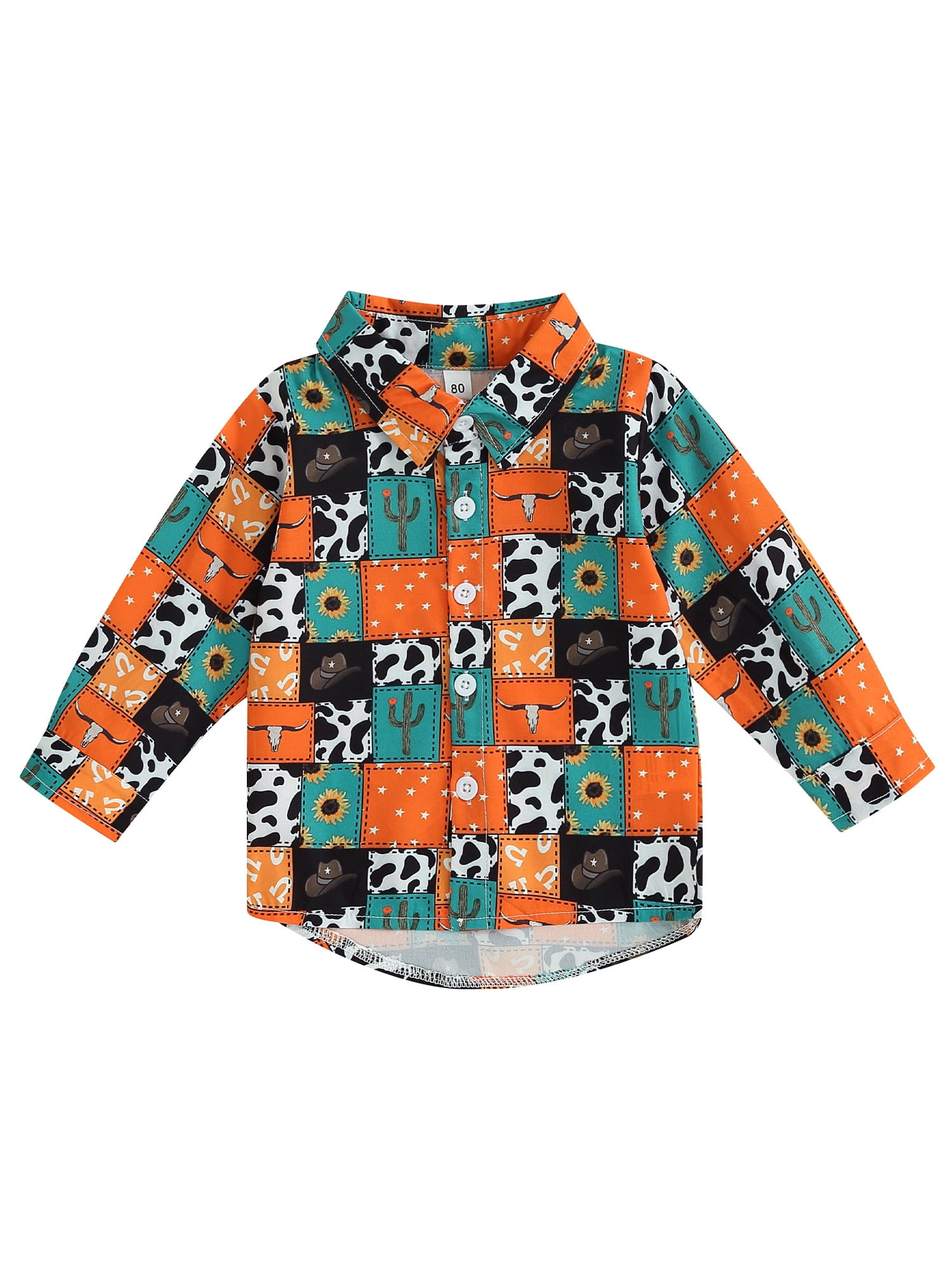 Western Toddler Baby Boys Button Down Shirts Cowboy Pattern Print Long