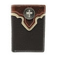 thumbnail image 1 of Western Tooled Genuine Leather Cross Men's Short Trifold Wallet in 2 colors, 1 of 3