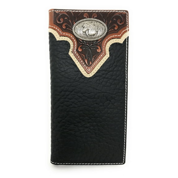 Western Tooled Genuine Leather Horse Men's Long Bifold Wallet in 2 colors